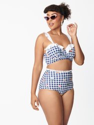 Navy Gingham & Floral Cape May Swim Bottoms