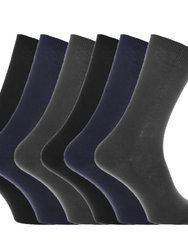 Mens 100% Cotton Plain Work/Casual Socks (Pack Of 6) (Black/Navy/Gray)