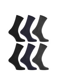 Mens 100% Cotton Plain Work/Casual Socks (Pack Of 6) (Black/Navy/Gray) - Black/Navy/Gray