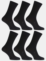 Mens Anti-Bacterial Bamboo Super Soft Work/Casual Non Elastic Top Socks (6 Pack) (Black) - Black