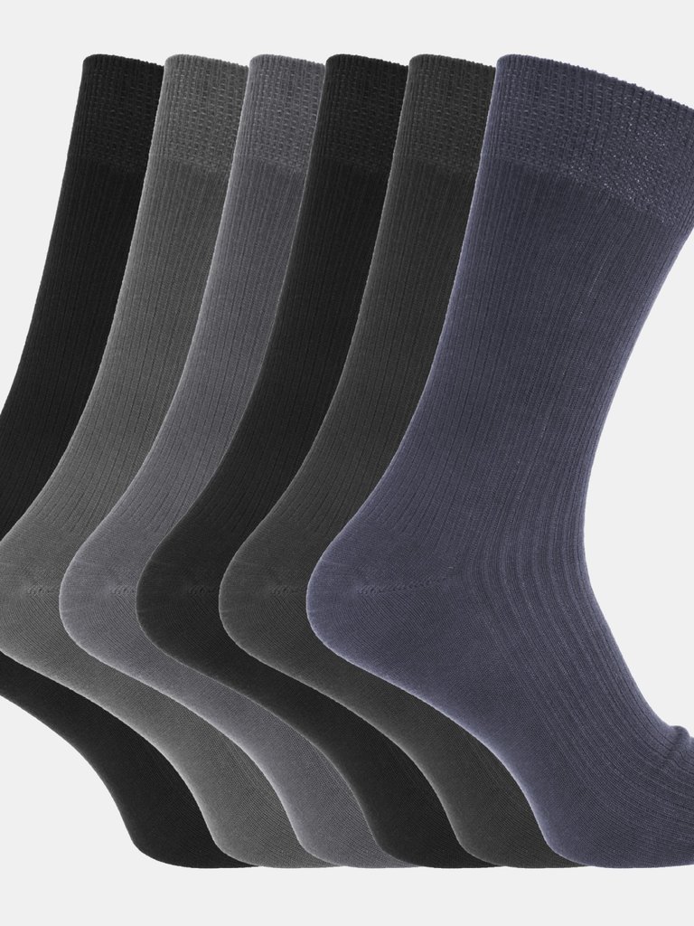 Mens Bamboo Super Soft Breathable Ribbed Socks (6 Pairs) (Black / Blue) - Black / Blue