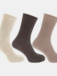 Mens Casual Non Elastic Bamboo Viscose Socks (Pack Of 3) (Cream/Brown/Beige) - Cream/Brown/Beige