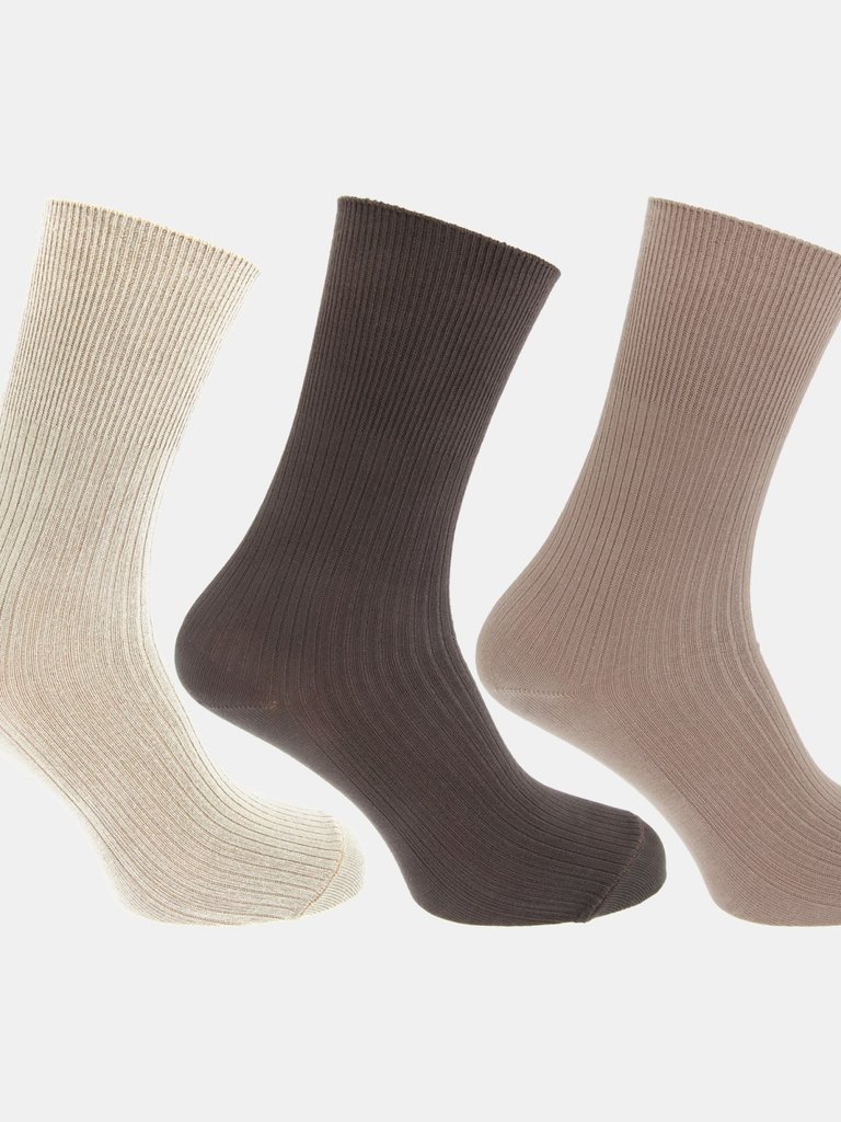 Mens Casual Non Elastic Bamboo Viscose Socks (Pack Of 3) (Cream/Brown/Beige) - Cream/Brown/Beige