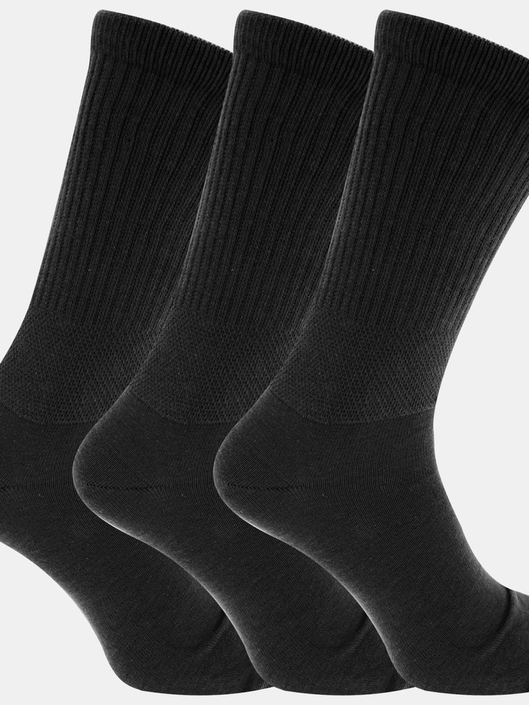 Mens Extra Wide Comfort Fit Wide Feet Diabetic Socks (3 Pairs) (Black) - Black