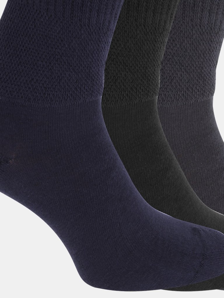 Mens Extra Wide Comfort Fit Wide Feet Diabetic Socks (3 Pairs) (Navy/ Black)