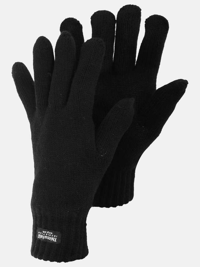 Mens Heatguard Thermal Knitted Winter Gloves - Black - Black