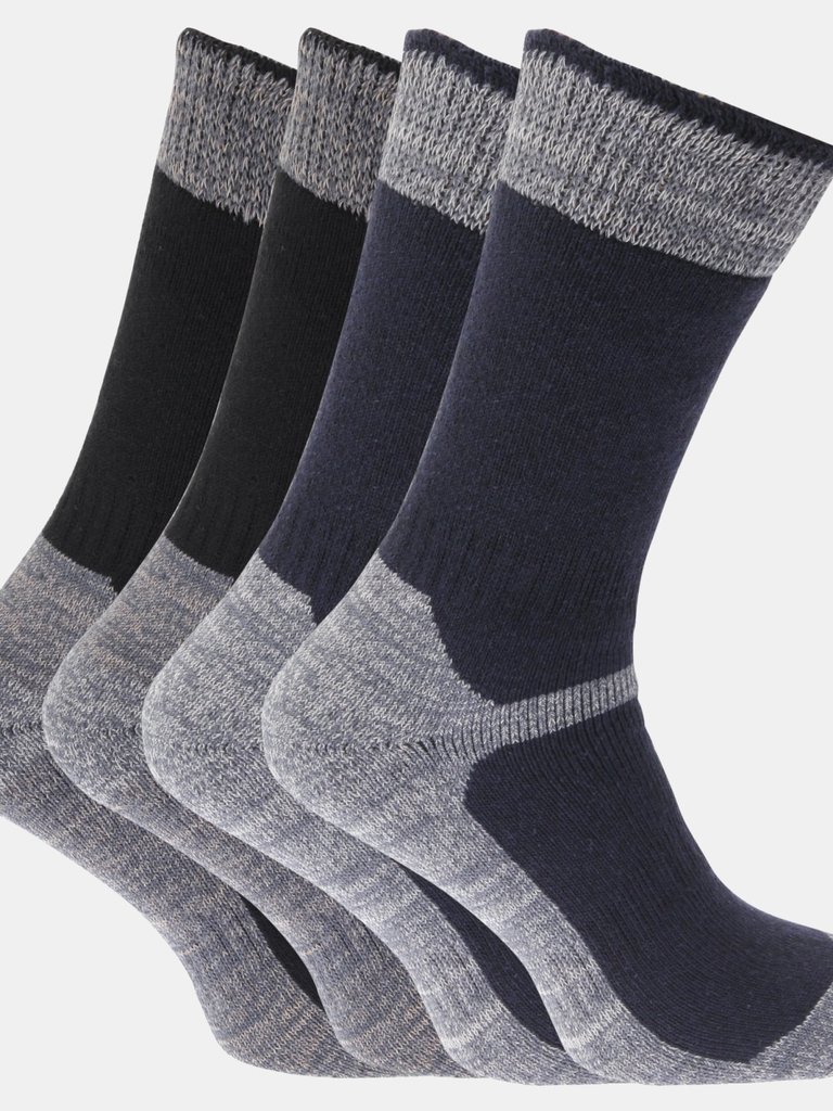 Mens Heavy Weight Reinforced Toe Work Boot Socks (Pack Of 4) (Black/Navy) - Black/Navy