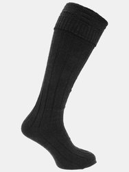 Mens Scottish Highland Wear Wool Kilt Hose Socks (1 Pair) (Black) - Black