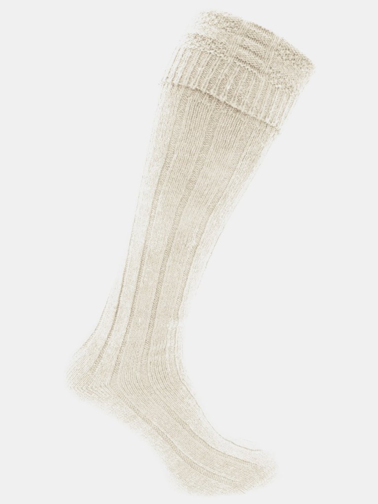 Mens Scottish Highland Wear Wool Kilt Hose Socks (1 Pair)  - Cream