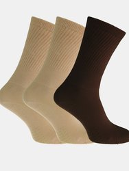 Womens/Ladies Extra Wide Comfort Fit Diabetic Socks (3 Pairs) (Beige/Brown) - Beige/Brown