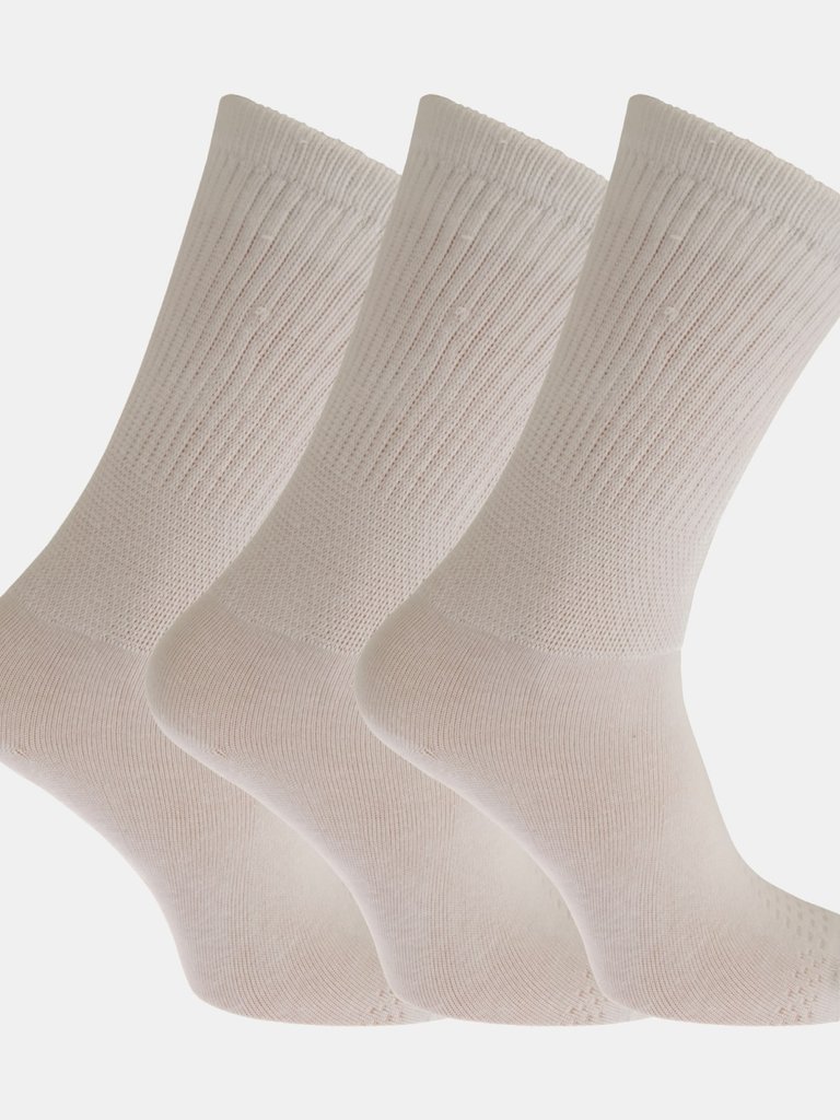 Womens/Ladies Extra Wide Comfort Fit Diabetic Socks (3 Pairs) (White) - White