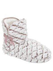 Womens/Ladies Patterned Faux Fur Boot Slippers (Brown/White) - Brown/White