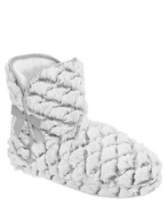 Womens/Ladies Patterned Faux Fur Boot Slippers (Gray/White) - Gray/White