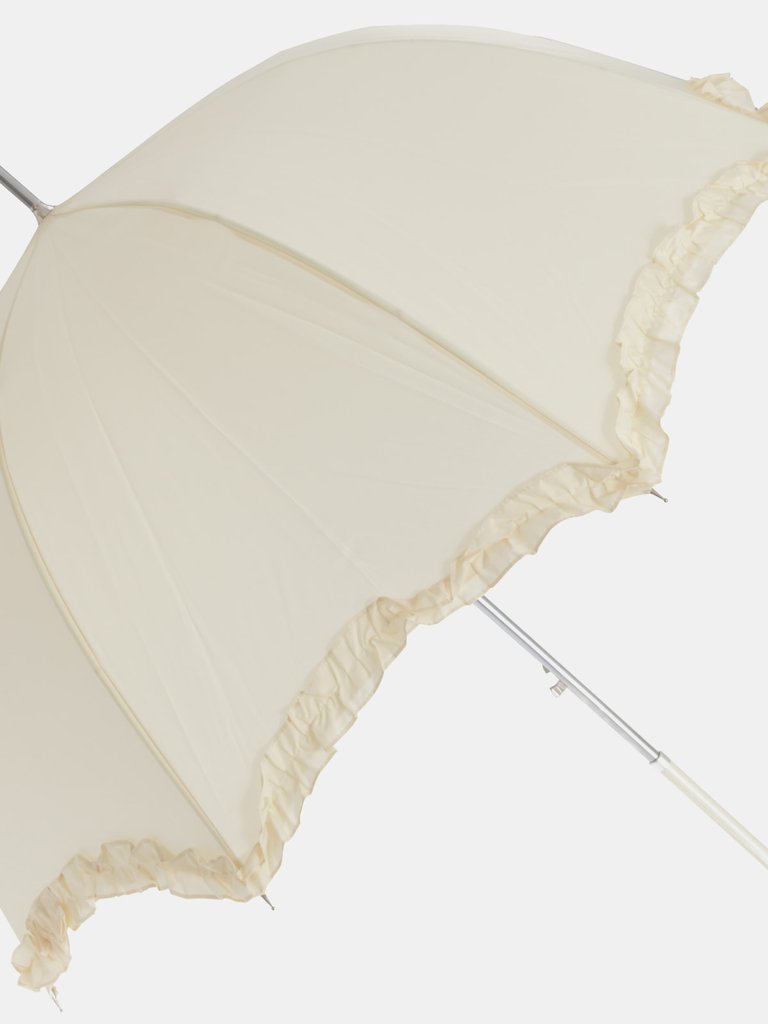 Womens/Ladies White Wedding Umbrella With Frill Trim (Ivory) (One Size) - Ivory