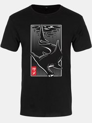 Mens Oriental Hammerhead Shark T-Shirt - Black/White - Black/White