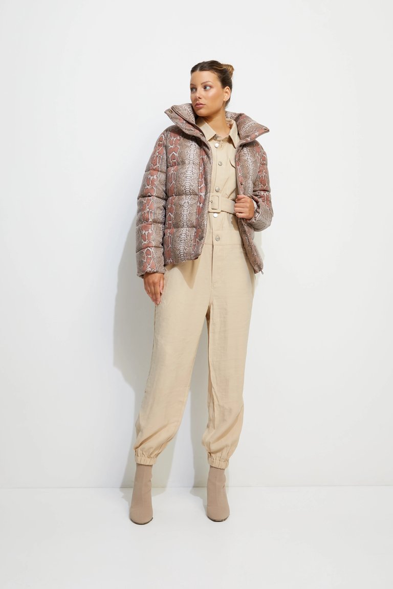 Python Puffer Jacket - Taupe Pink Snake