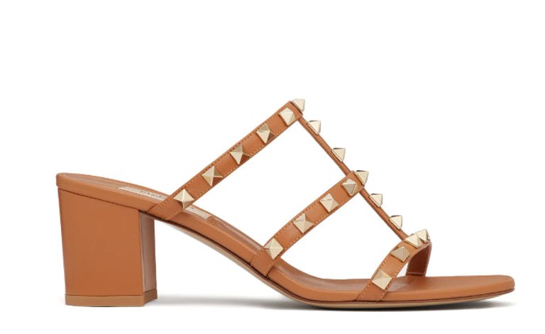 Valentino Garavani Women's Rockstud 60mm Leather Sandals, Cognac - Cognac