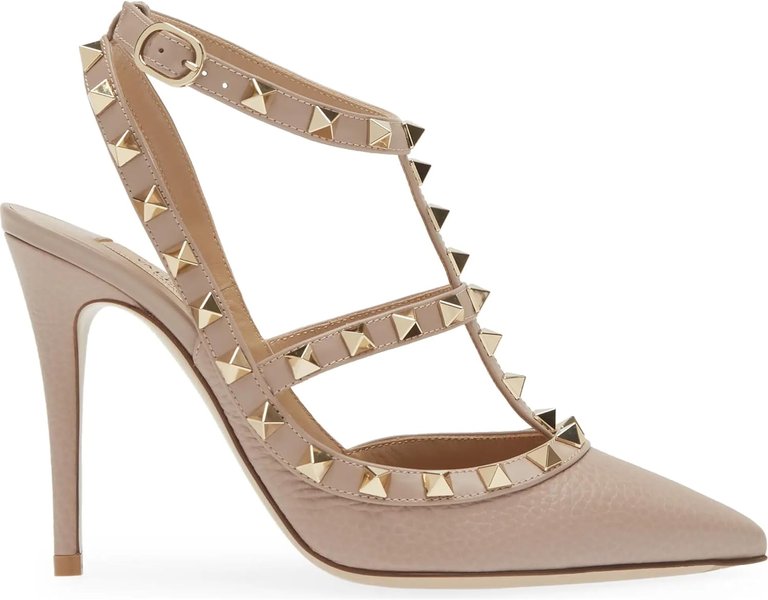 Valentino Garavani Women's Rockstud T-Strap Pointed Toe Pumps, Poudre