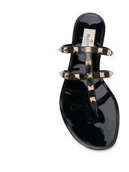 Women's Rockstud T-Strap Flat Slide Sandals - Black