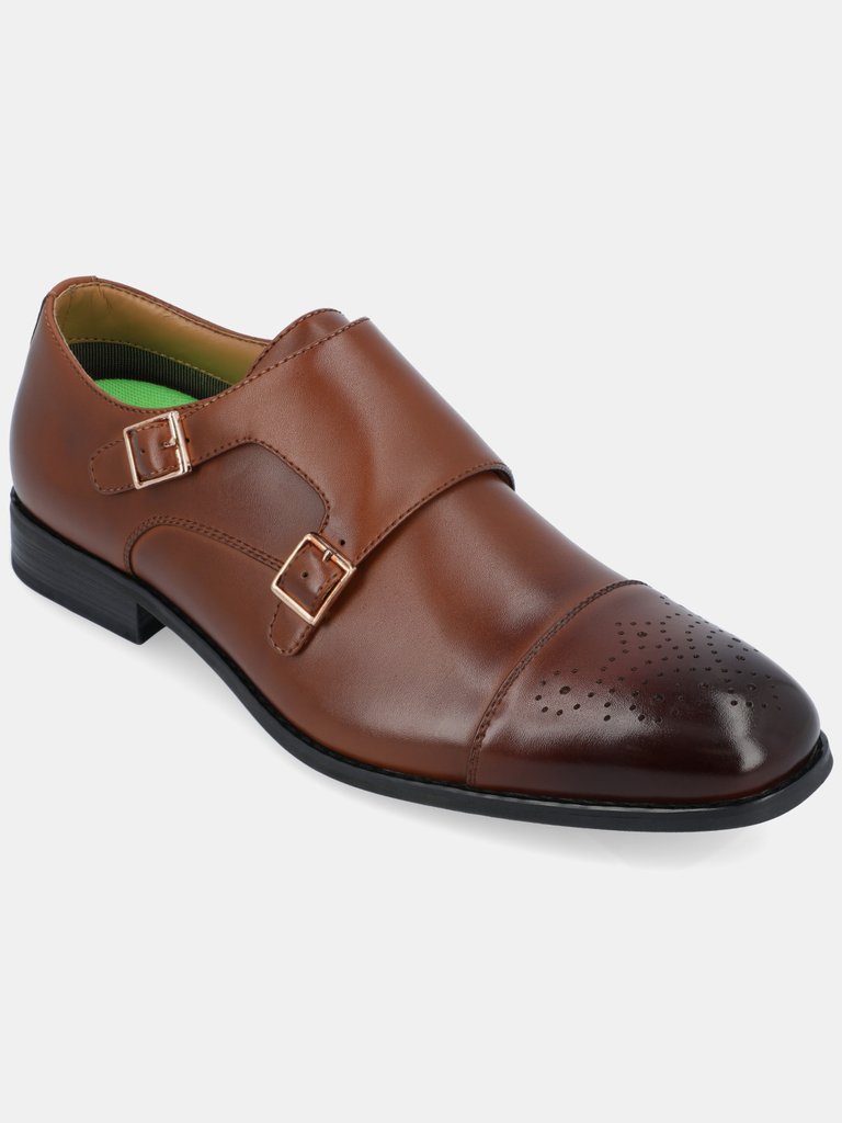 Atticus Wide Width Double Monk Strap Dress Shoe - Tan