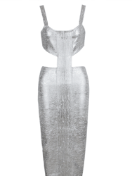 Alexandria Metallic Bandage Dress In Silver