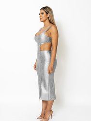 Alexandria Metallic Bandage Dress In Silver