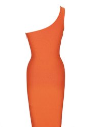 Alicia One Shoulder Bodycon Midi Dress In Orange