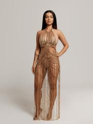Cleopatra Luxury Gold Chain Cover Up Dress - Gold