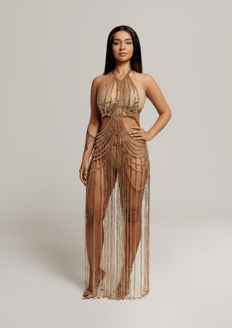 Cleopatra Luxury Gold Chain Cover Up Dress - Gold