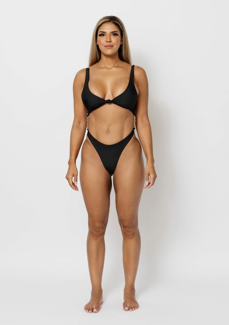 Jasmine Open Front Monokini With Gold Chains In Black - Black