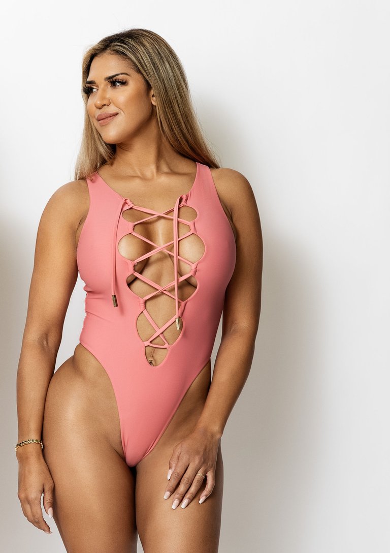 Katrina Lace Up One Piece Swimsuit - Pink