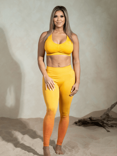 Vanity Couture Kristina Seamless Sports Leggings In Mustard Yellow And Orange Gradient product