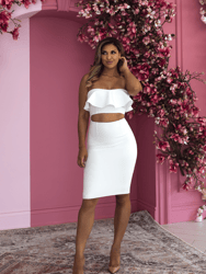 Lola Strapless Ruffle Bandage Dress In White