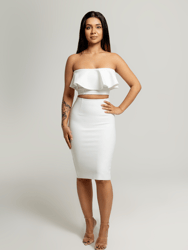 Lola Strapless Ruffle Bandage Dress In White - White