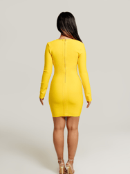 Mariah Deep-V Chain Long Sleeve Dress In Yellow