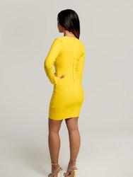 Mariah Deep-V Chain Long Sleeve Dress In Yellow