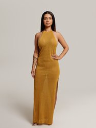 Selena Textured Knit Backless Cover Up Dress In Mustard Yellow - Mustard Yellow