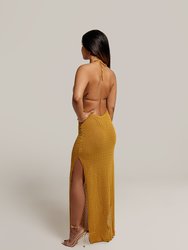 Selena Textured Knit Backless Cover Up Dress In Mustard Yellow