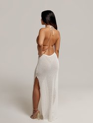 Selena Textured Knit Backless Cover Up Dress In White