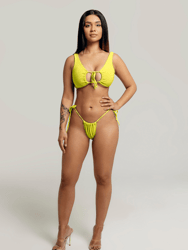 Stacey Glitter Brazilian Bikini Bottom In Lime Yellow