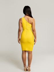 Tyla Asymmetrical Keyhole Cut Out Dress In Yellow