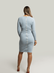 Veronica Long Sleeve Knit Dress In Baby Blue