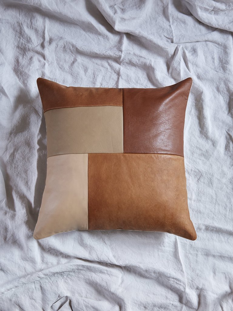 Veda x MZD Patchwork Leather Pillow Vanilla Crema - Vanilla Crema