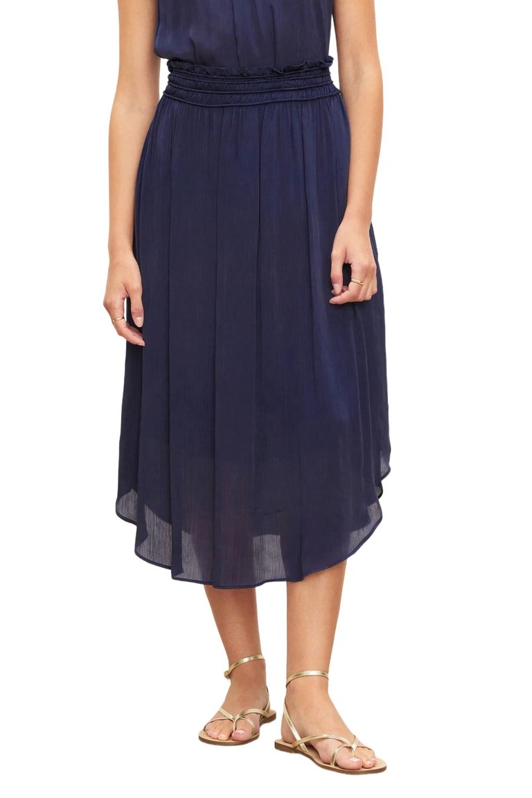 Crinkled Viscose Midi Skirt In Navy - Navy