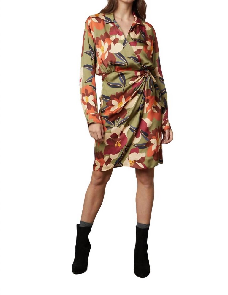 Janey Printed Satin Dress In Hydrangea - Hydrangea