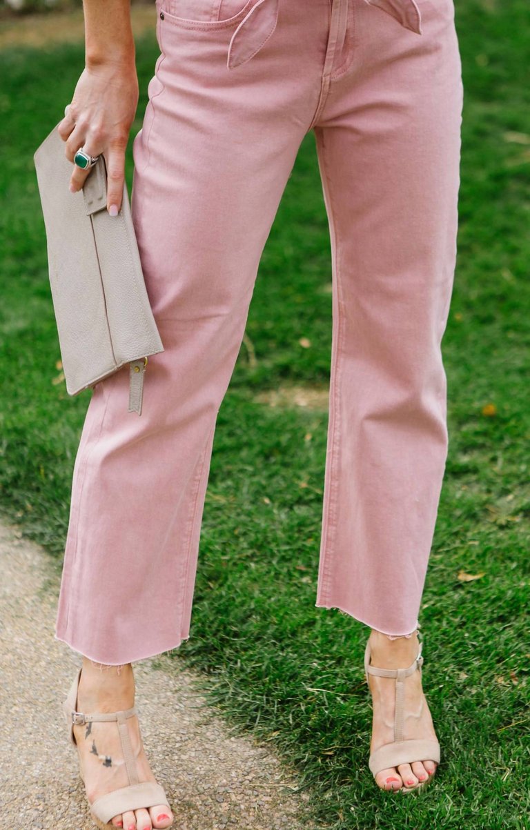 Bowie Tie Front Jeans In Peach Rose