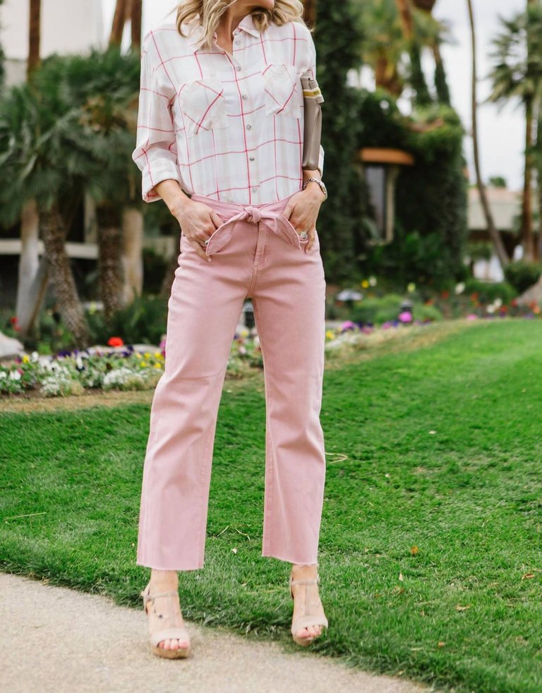 Bowie Tie Front Jeans In Peach Rose - Peach Rose