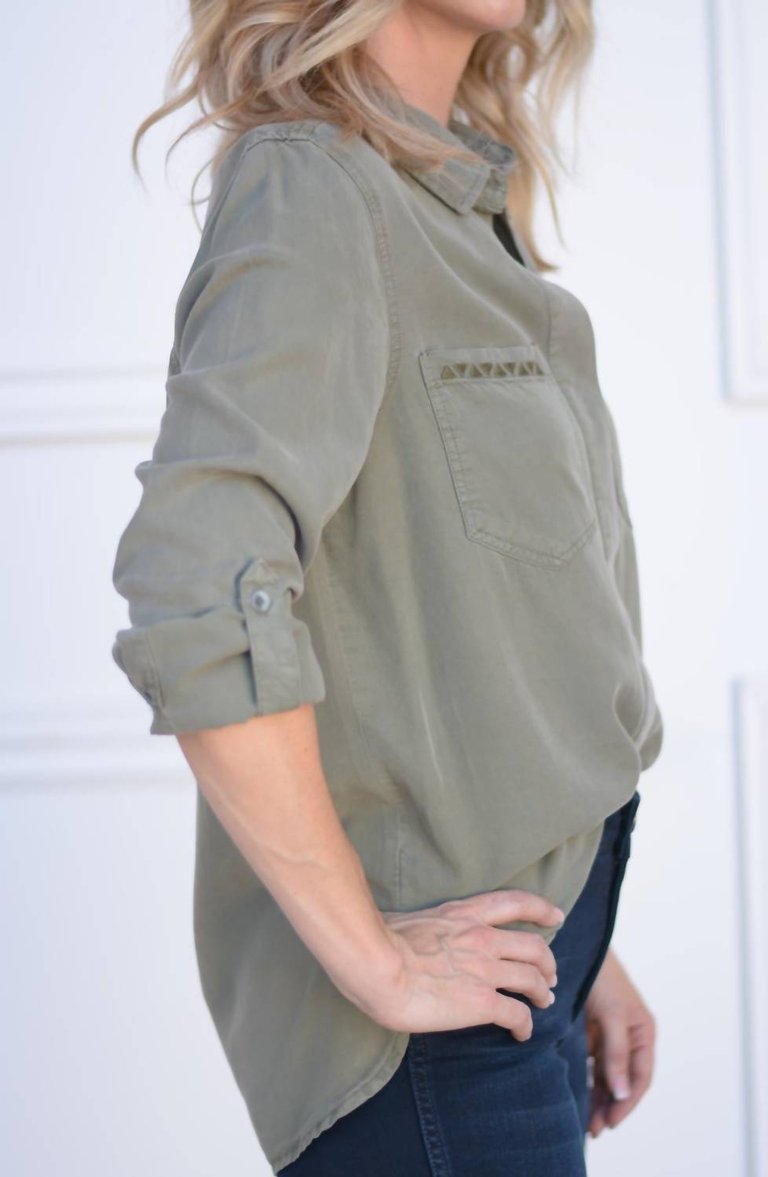 Lola Button Front Blouse In Olive