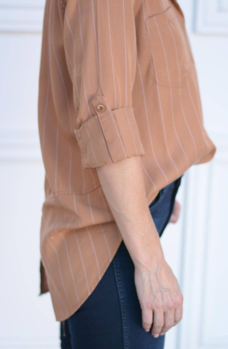 Riley Terra White Stripe Blouse Top In Rust