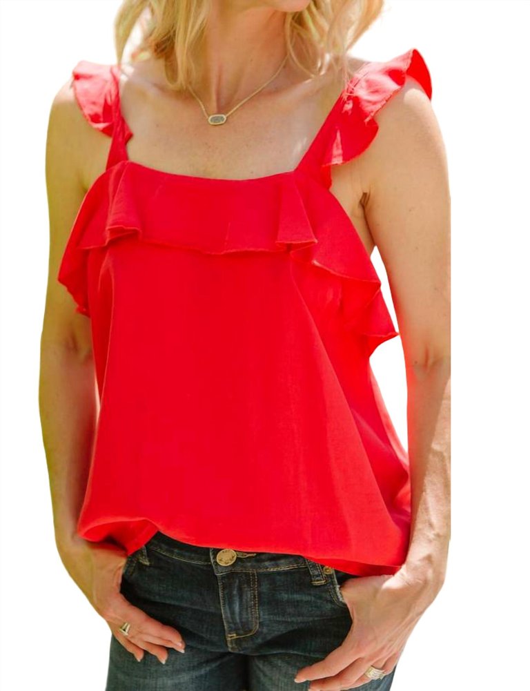 Salem Ruffle Tank In Red - Red